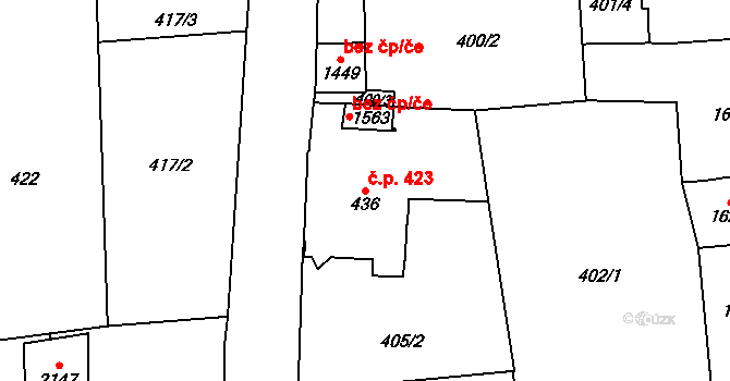 Úpice 423 na parcele st. 436 v KÚ Úpice, Katastrální mapa