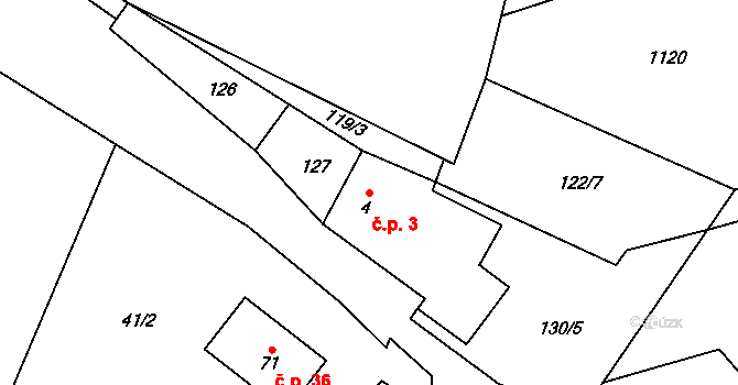 Ostrý Kámen 3, Karle na parcele st. 4 v KÚ Ostrý Kámen, Katastrální mapa