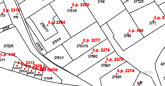 Šternberk 2277 na parcele st. 3761/10 v KÚ Šternberk, Katastrální mapa