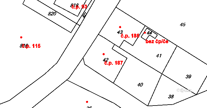 Mimoň III 187, Mimoň na parcele st. 42 v KÚ Mimoň, Katastrální mapa