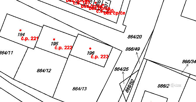 Libochovany 223 na parcele st. 196 v KÚ Libochovany, Katastrální mapa