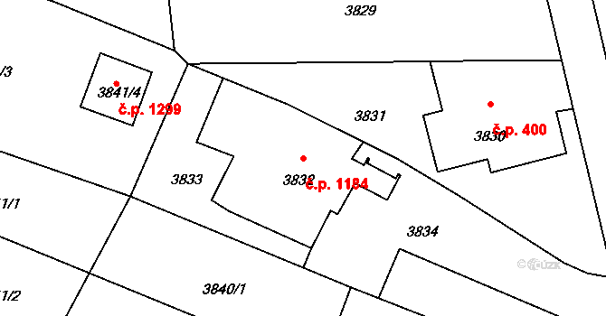 Lutyně 1184, Orlová na parcele st. 3832 v KÚ Horní Lutyně, Katastrální mapa