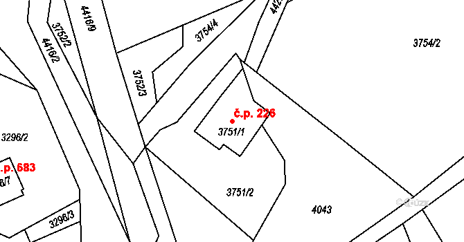Karolinka 226 na parcele st. 3751/1 v KÚ Karolinka, Katastrální mapa