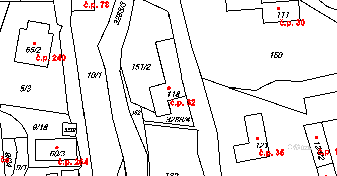Lužná 32 na parcele st. 118 v KÚ Lužná u Vsetína, Katastrální mapa