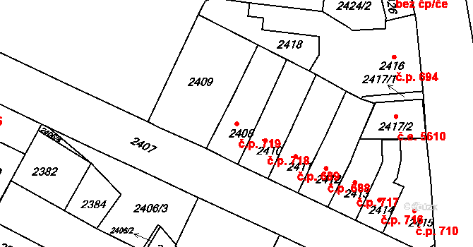 Kadaň 719 na parcele st. 2408 v KÚ Kadaň, Katastrální mapa