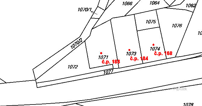 Miřetice u Klášterce nad Ohří 188, Klášterec nad Ohří na parcele st. 1071 v KÚ Miřetice u Klášterce nad Ohří, Katastrální mapa