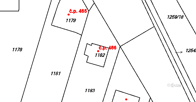 Batelov 466 na parcele st. 1182 v KÚ Batelov, Katastrální mapa