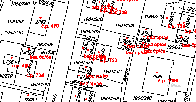 Borovina 723, Třebíč na parcele st. 2045/1 v KÚ Třebíč, Katastrální mapa
