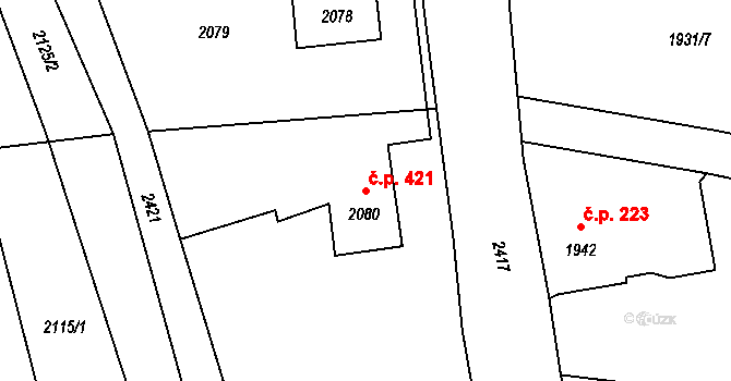 Skřečoň 421, Bohumín na parcele st. 2080 v KÚ Skřečoň, Katastrální mapa