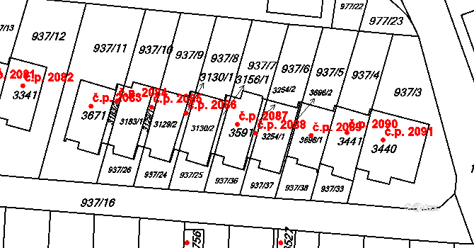 Předměstí 2087, Svitavy na parcele st. 3591 v KÚ Svitavy-předměstí, Katastrální mapa