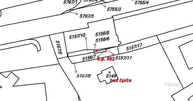 Tábor 592 na parcele st. 5156/5 v KÚ Tábor, Katastrální mapa