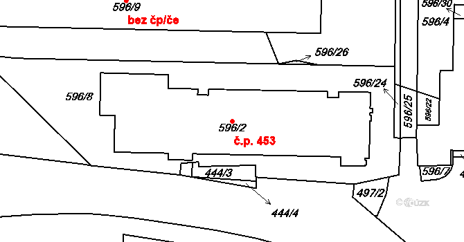 Řetenice 453, Teplice na parcele st. 596/2 v KÚ Teplice-Řetenice, Katastrální mapa