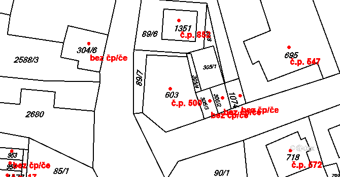 Česká Kamenice 500 na parcele st. 603 v KÚ Česká Kamenice, Katastrální mapa