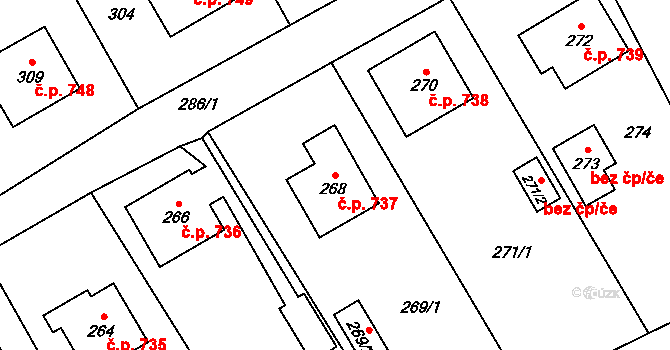 Návsí 737 na parcele st. 268 v KÚ Návsí, Katastrální mapa