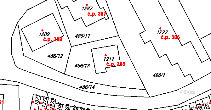 Bohatice 385, Karlovy Vary na parcele st. 1211 v KÚ Bohatice, Katastrální mapa