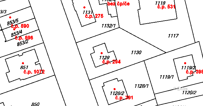 Lhotka 294, Praha na parcele st. 1129 v KÚ Lhotka, Katastrální mapa