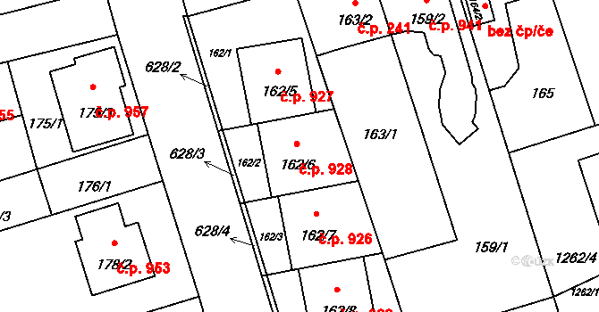 Háje 928, Praha na parcele st. 162/6 v KÚ Háje, Katastrální mapa