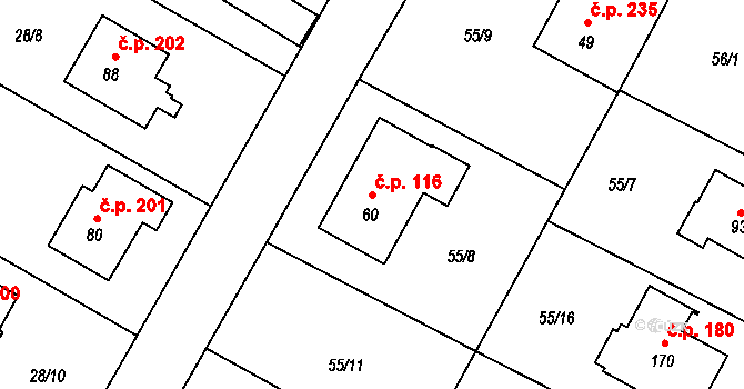 Příbram V-Zdaboř 116, Příbram na parcele st. 60 v KÚ Zdaboř, Katastrální mapa