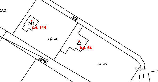 Žirecká Podstráň 64, Dvůr Králové nad Labem na parcele st. 93 v KÚ Žirecká Podstráň, Katastrální mapa