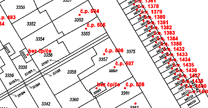 Jirkov 506 na parcele st. 3357 v KÚ Jirkov, Katastrální mapa