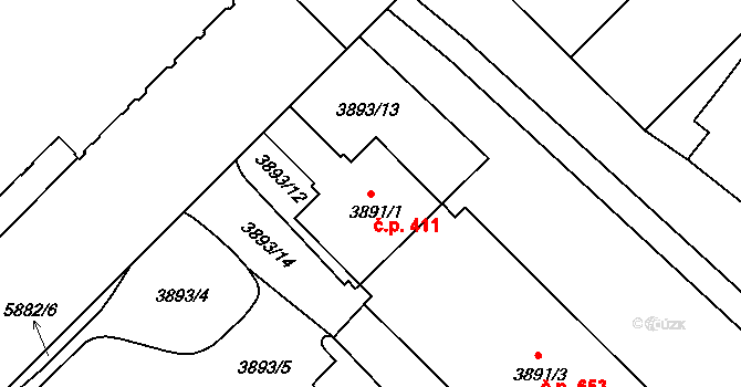 Liberec IV-Perštýn 411, Liberec na parcele st. 3891/1 v KÚ Liberec, Katastrální mapa
