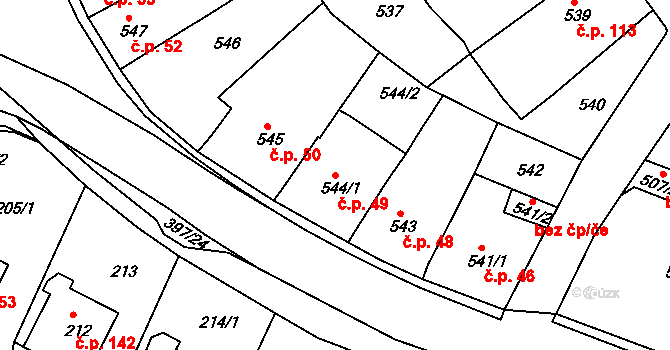 Pražské Předměstí 49, Bílina na parcele st. 544/1 v KÚ Bílina, Katastrální mapa
