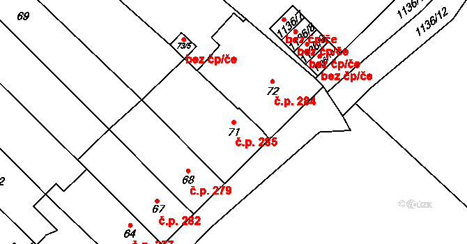 Zbýšov 285 na parcele st. 71 v KÚ Zbýšov u Oslavan, Katastrální mapa
