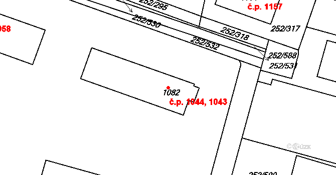 Rosice 1043,1044 na parcele st. 1082 v KÚ Rosice u Brna, Katastrální mapa