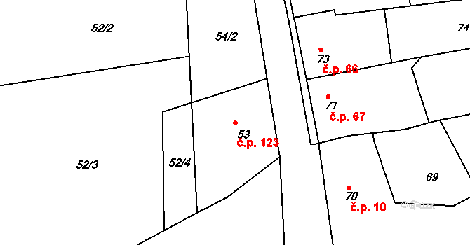 Chotutice 123 na parcele st. 53 v KÚ Chotutice, Katastrální mapa