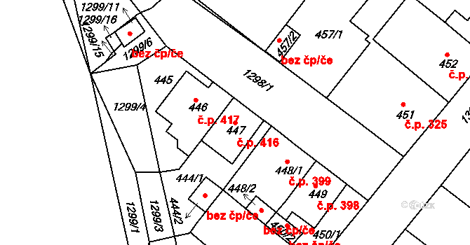 Božkov 416, Plzeň na parcele st. 447 v KÚ Božkov, Katastrální mapa