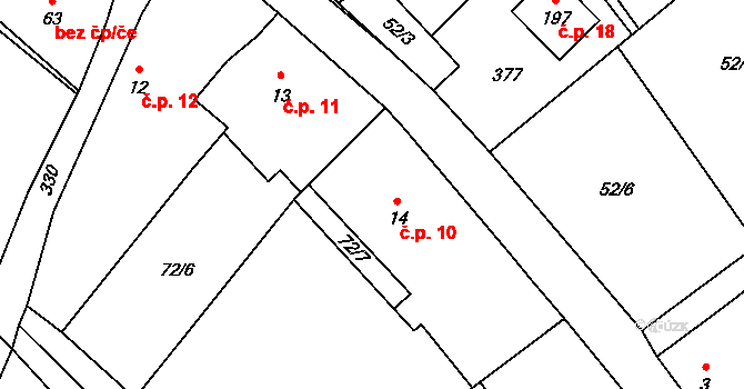 Borek 10, Třebovle na parcele st. 14 v KÚ Hlaváčova Lhota, Katastrální mapa