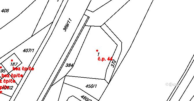 Svoboda nad Úpou 44 na parcele st. 1 v KÚ Maršov II, Katastrální mapa