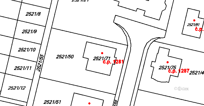 Mohelnice 1281 na parcele st. 2521/71 v KÚ Mohelnice, Katastrální mapa