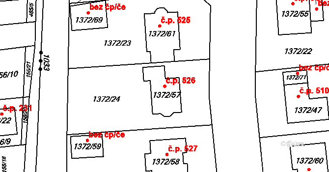Žabčice 526 na parcele st. 1372/57 v KÚ Žabčice, Katastrální mapa