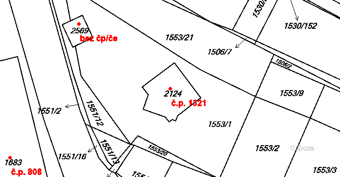 Rosice 1321 na parcele st. 2124 v KÚ Rosice u Brna, Katastrální mapa