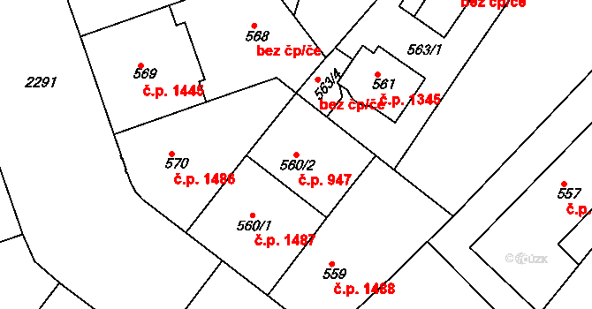 Holešovice 947, Praha na parcele st. 560/2 v KÚ Holešovice, Katastrální mapa