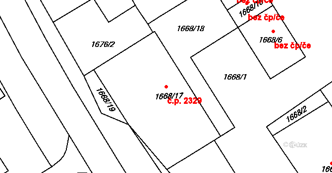 Mizerov 2329, Karviná na parcele st. 1668/17 v KÚ Karviná-město, Katastrální mapa