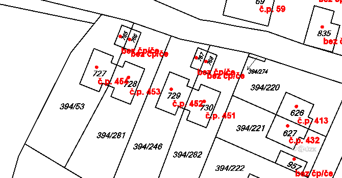 Osnice 452, Jesenice na parcele st. 729 v KÚ Osnice, Katastrální mapa