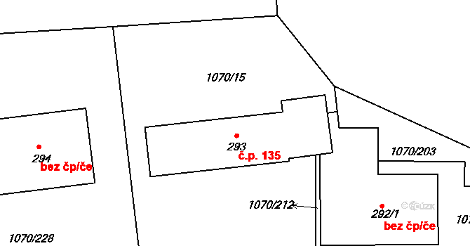 Divnice 135, Slavičín na parcele st. 293 v KÚ Divnice, Katastrální mapa