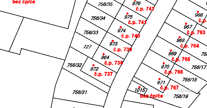 Líbeznice 738 na parcele st. 964 v KÚ Líbeznice, Katastrální mapa