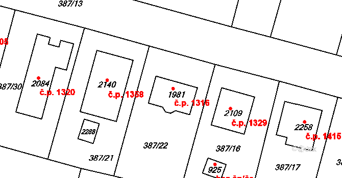 Starý Plzenec 1316 na parcele st. 1981 v KÚ Starý Plzenec, Katastrální mapa
