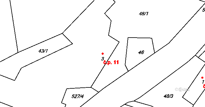 Rudoltice 11, Vrchotovy Janovice na parcele st. 3/1 v KÚ Rudoltice u Vrchotových Janovic, Katastrální mapa
