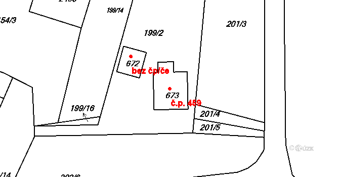 Předměřice nad Labem 459 na parcele st. 673 v KÚ Předměřice nad Labem, Katastrální mapa