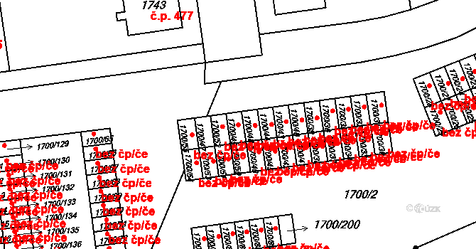 Jaroměř 40095207 na parcele st. 1700/49 v KÚ Jaroměř, Katastrální mapa
