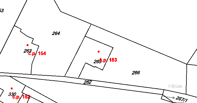 Děhylov 153 na parcele st. 265 v KÚ Děhylov, Katastrální mapa