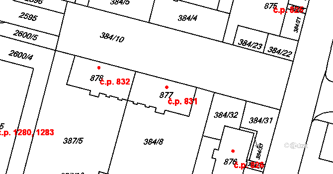Kateřinky 831, Opava na parcele st. 877 v KÚ Kateřinky u Opavy, Katastrální mapa