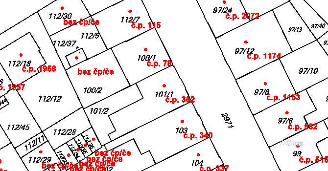 Předměstí 352, Opava na parcele st. 101/1 v KÚ Opava-Předměstí, Katastrální mapa