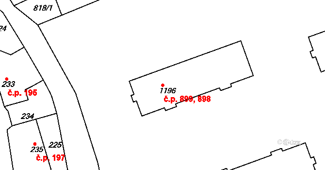 Bojkovice 898,899 na parcele st. 1196 v KÚ Bojkovice, Katastrální mapa