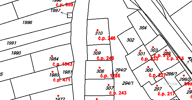 Vlčnov 245 na parcele st. 309 v KÚ Vlčnov, Katastrální mapa