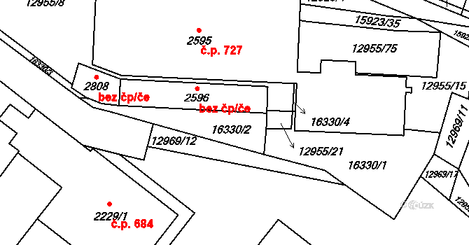 Hovězí 48746207 na parcele st. 2596 v KÚ Hovězí, Katastrální mapa